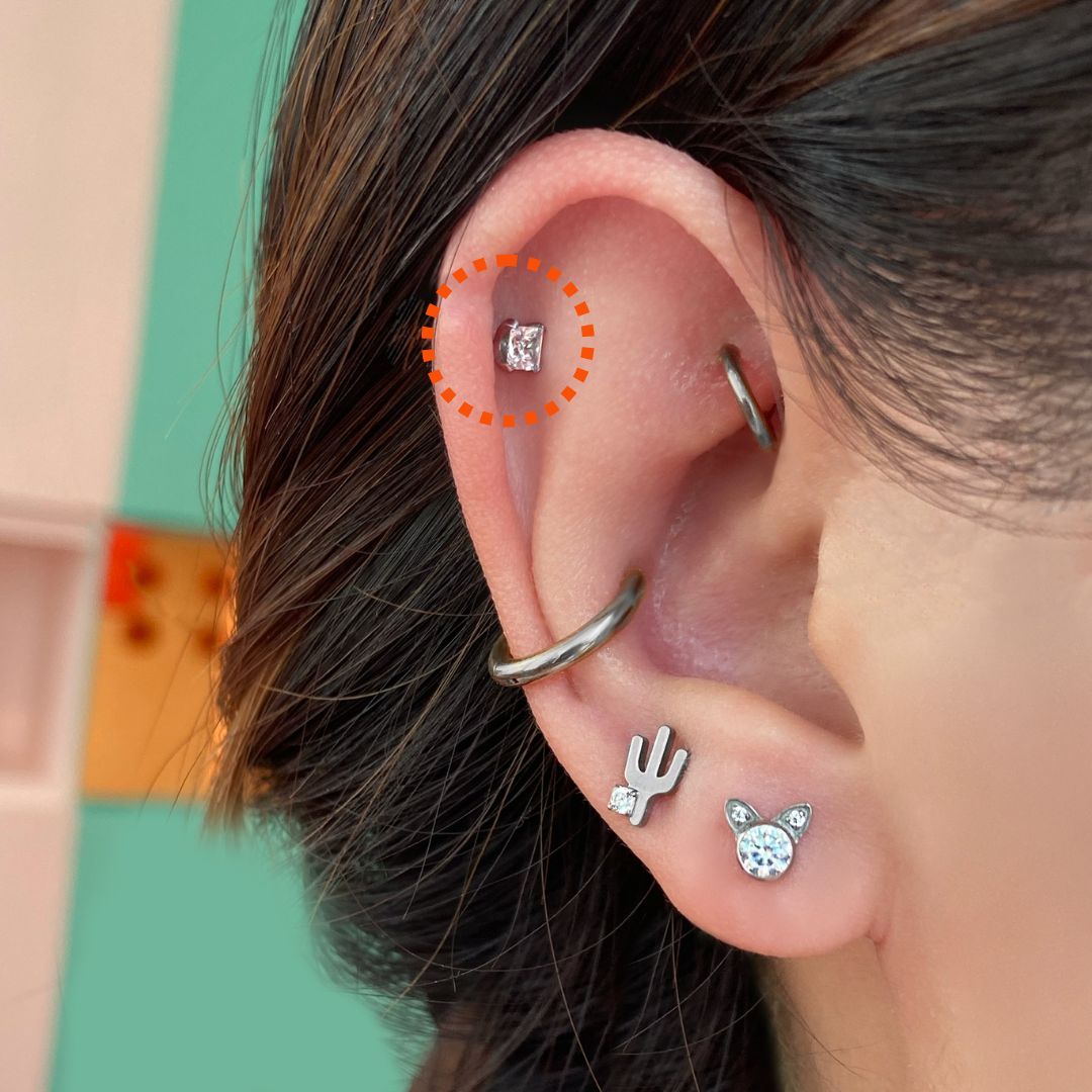 Square CZ Flatback Titanium Earring