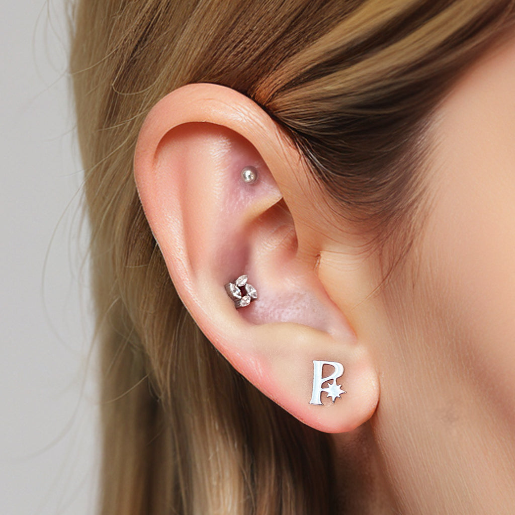 PiJi 'P' Monogram Flatback Titanium Earring