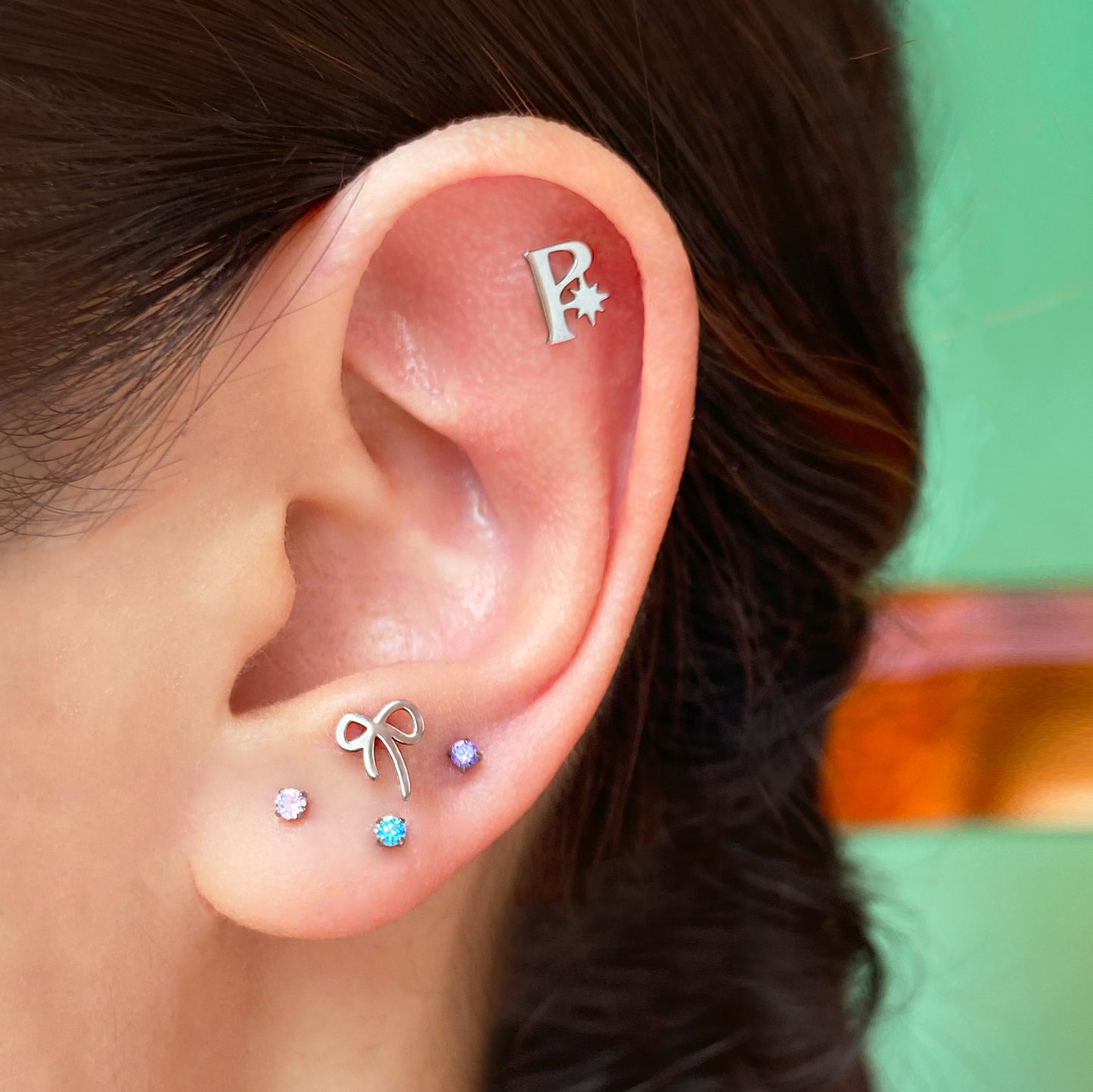PiJi 'P' Monogram Flatback Titanium Earring