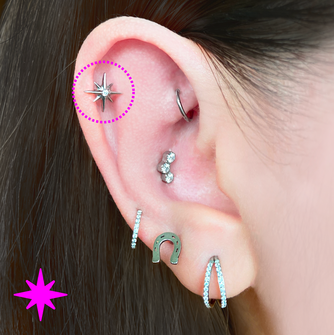 PiJi CZ Star Flatback Titanium Earring