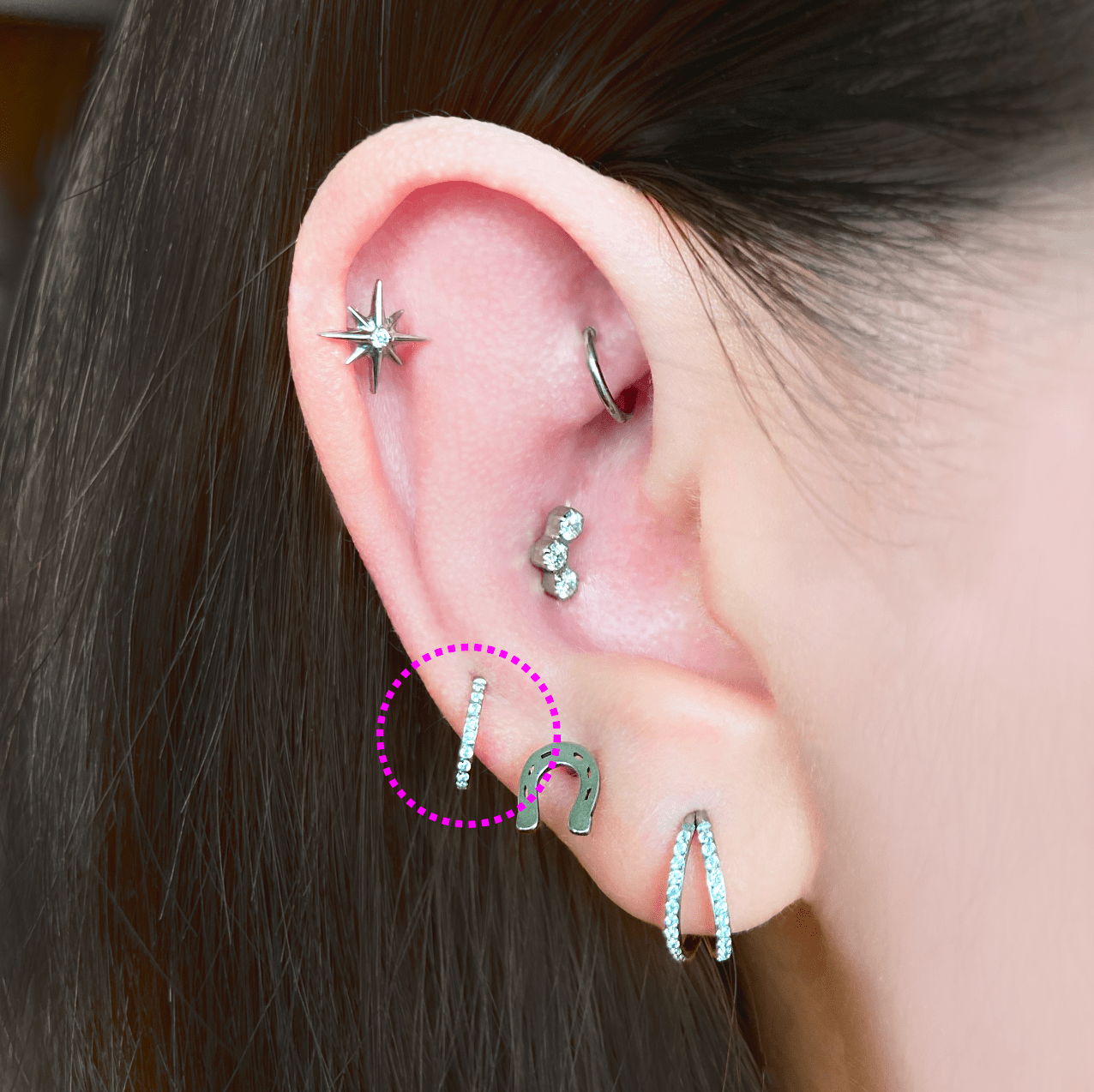 Titanium CZ Studded Slim Clicker Hoop