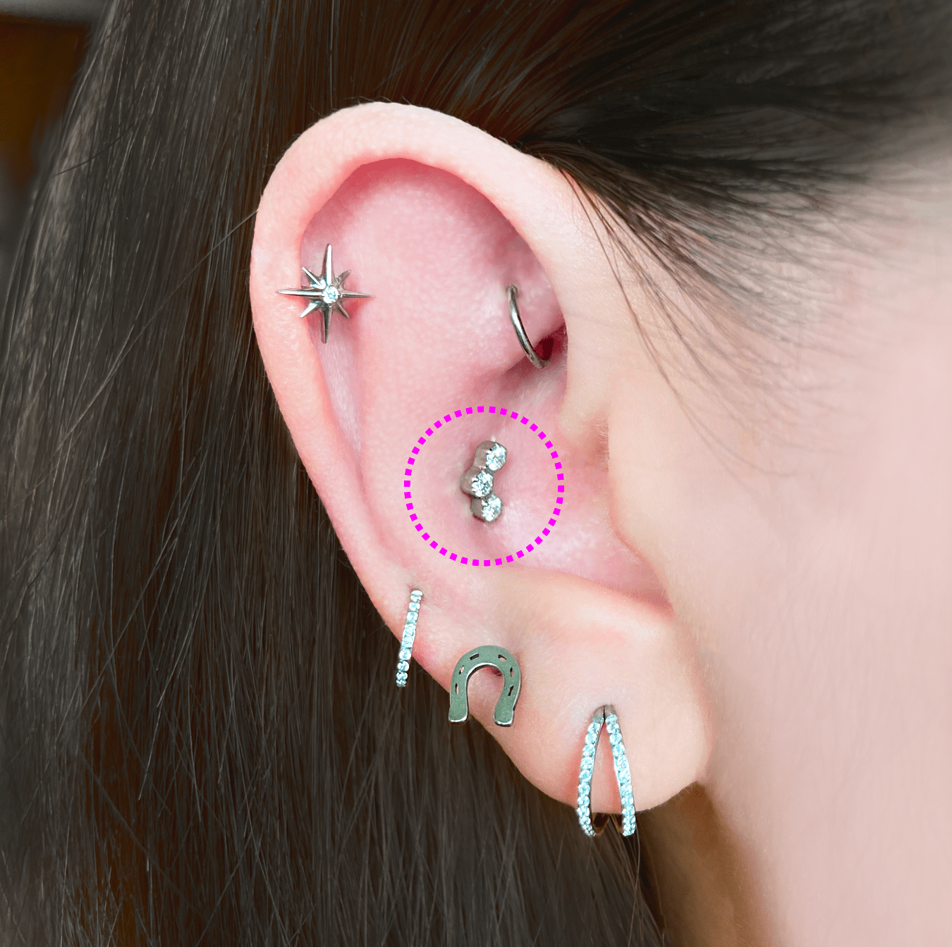 Triplet CZ Flatback Titanium Earring