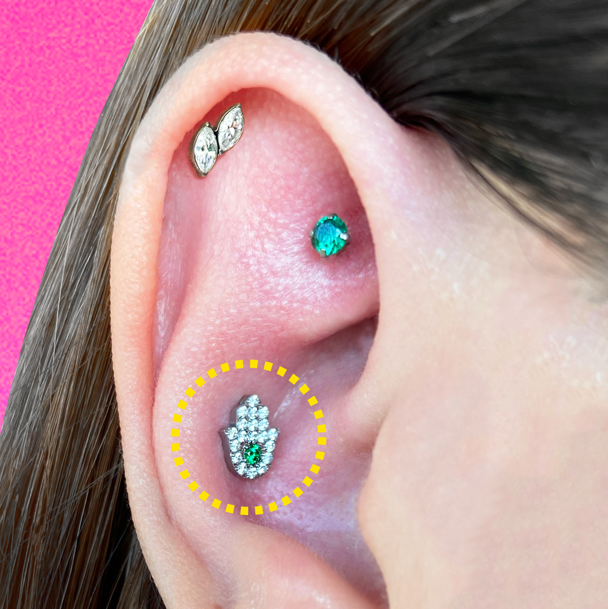 CZ Hamsa Lucky Hand Flatback Titanium Earring
