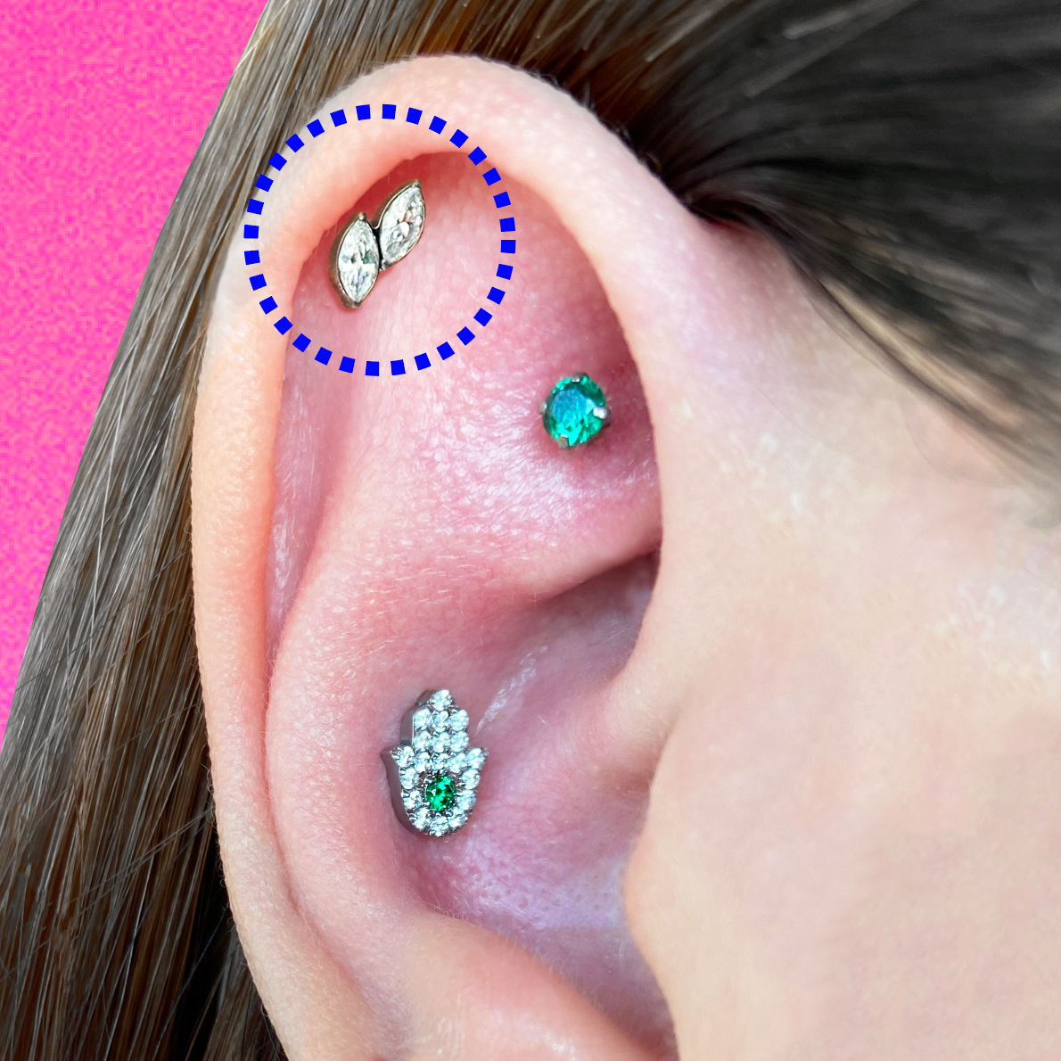 CZ Twin Leaf Flatback Titanium Earring