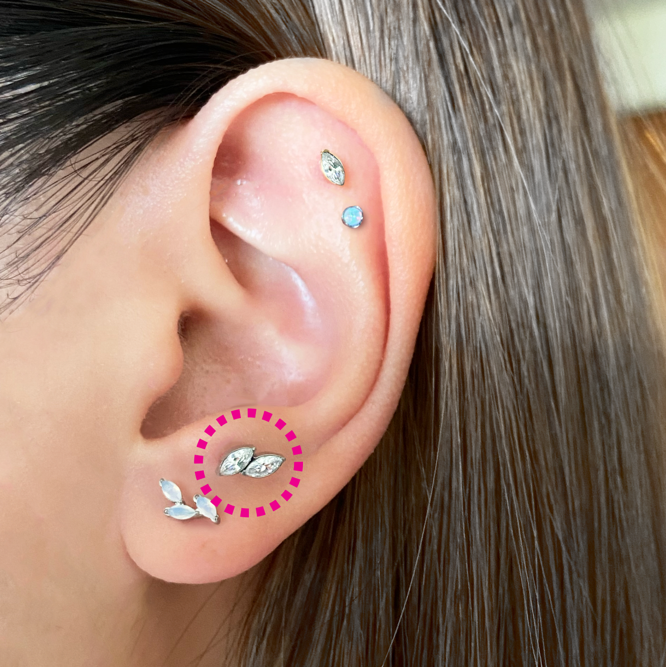 CZ Twin Leaf Flatback Titanium Earring