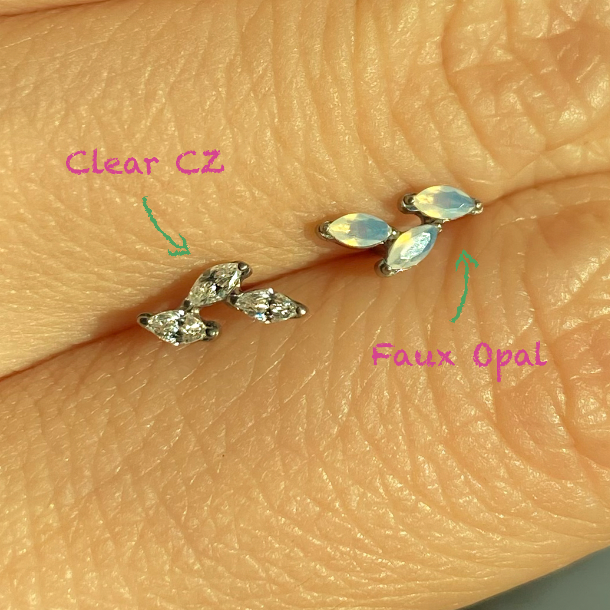 CZ Vine Flatback Titanium Earring