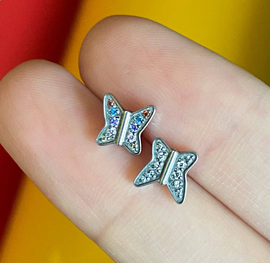 CZ Social Butterfly Titanium Flatback Earring