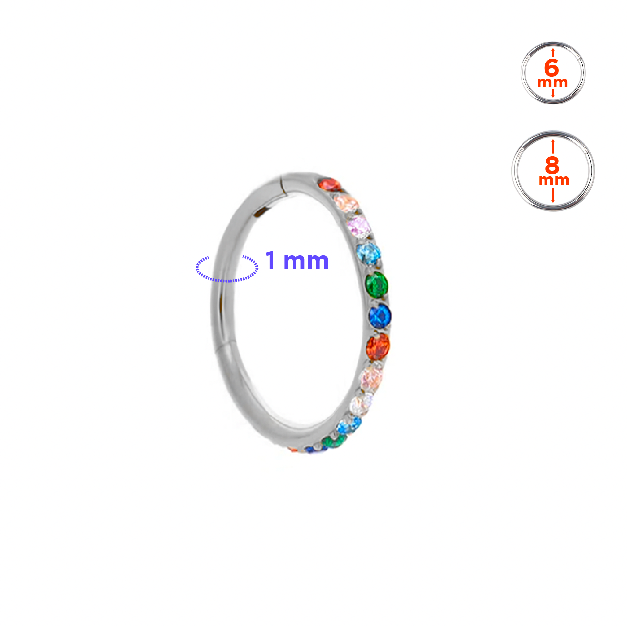 Titanium Rainbow CZ Slim Clicker Hoop
