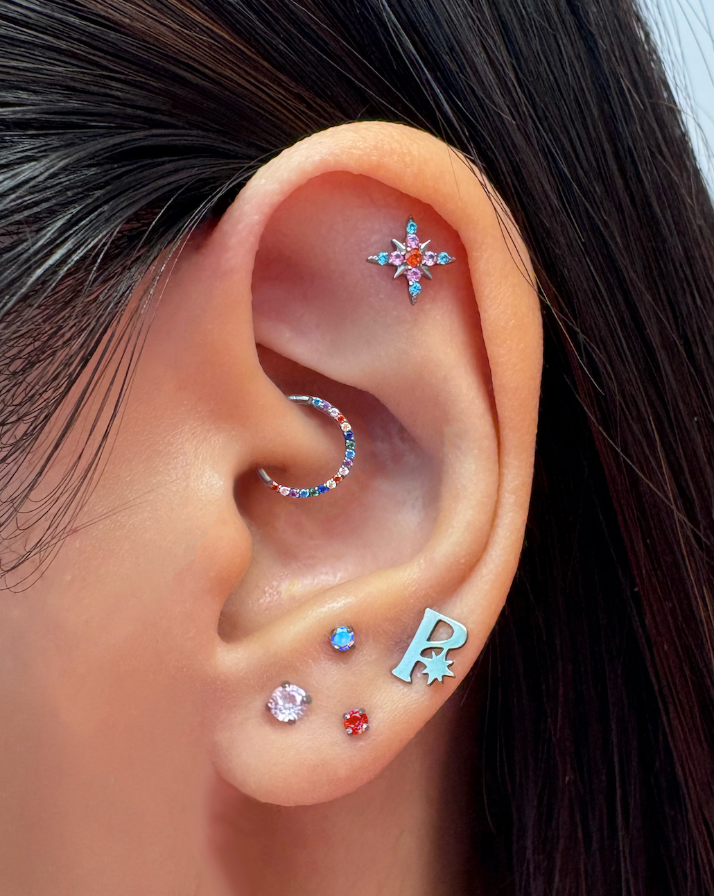 Titanium Side Studded CZ Clicker Hoop