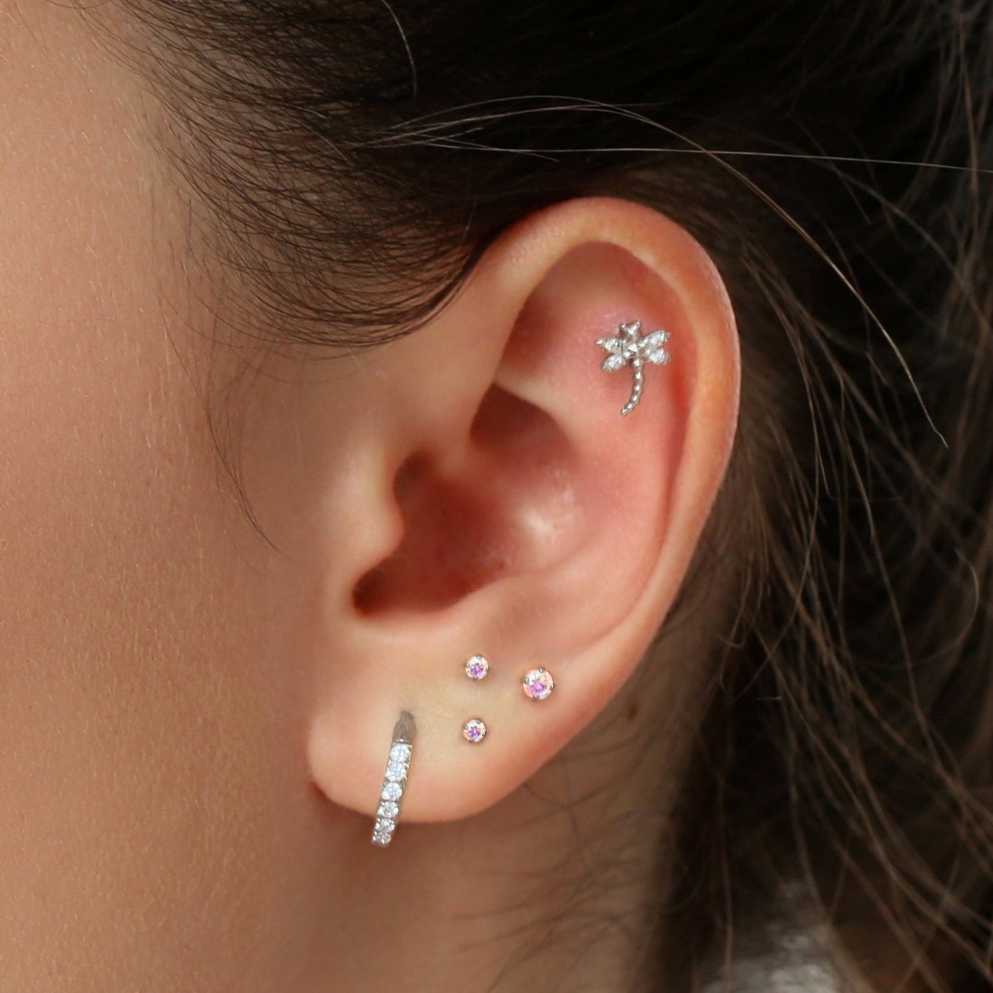 CZ Dragonfly Flatback Titanium Earring