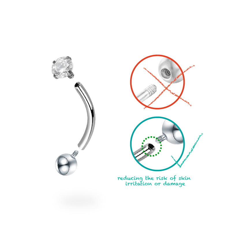 One Side CZ Curved Barbell