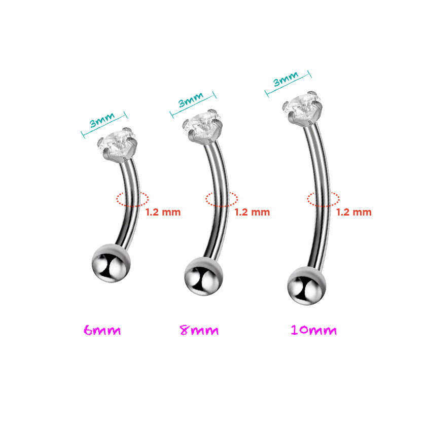 One Side CZ Curved Barbell