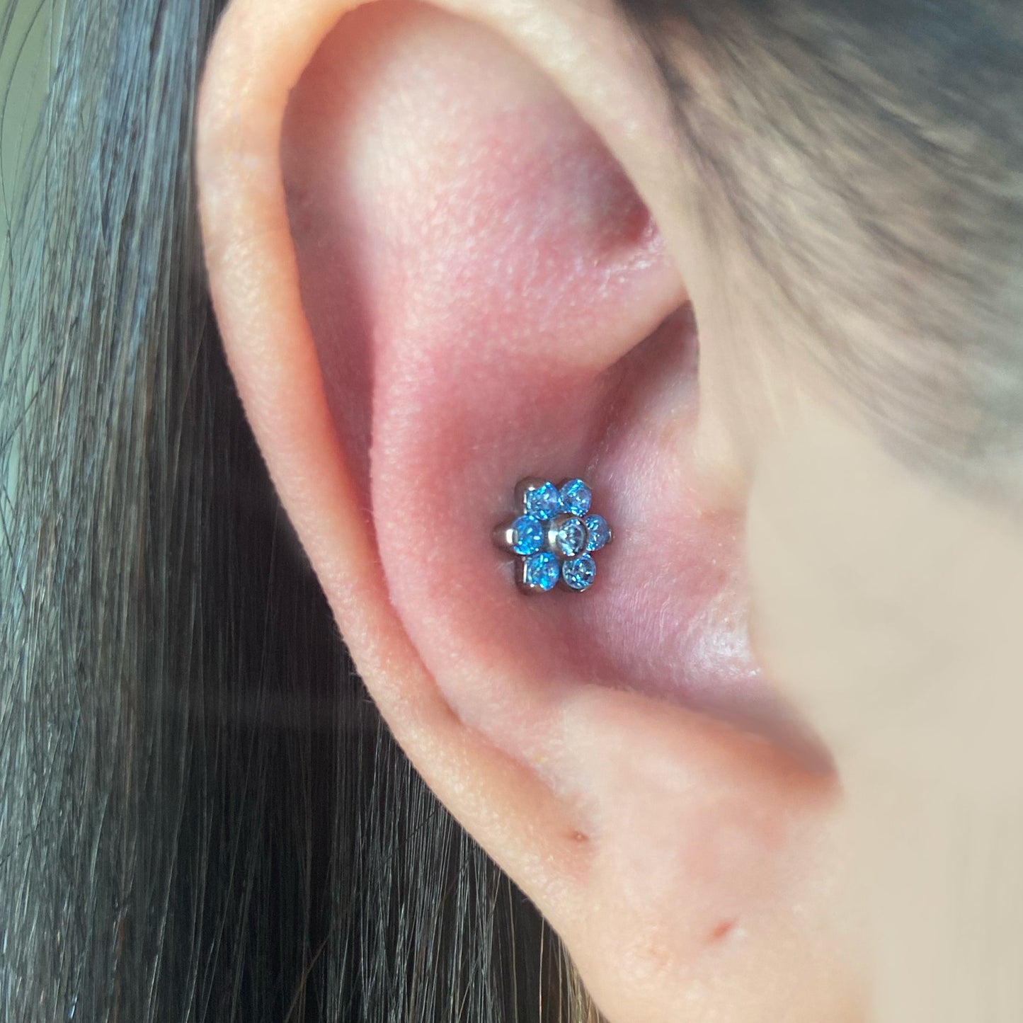 CZ Studded Flower Flatback Titanium Earring
