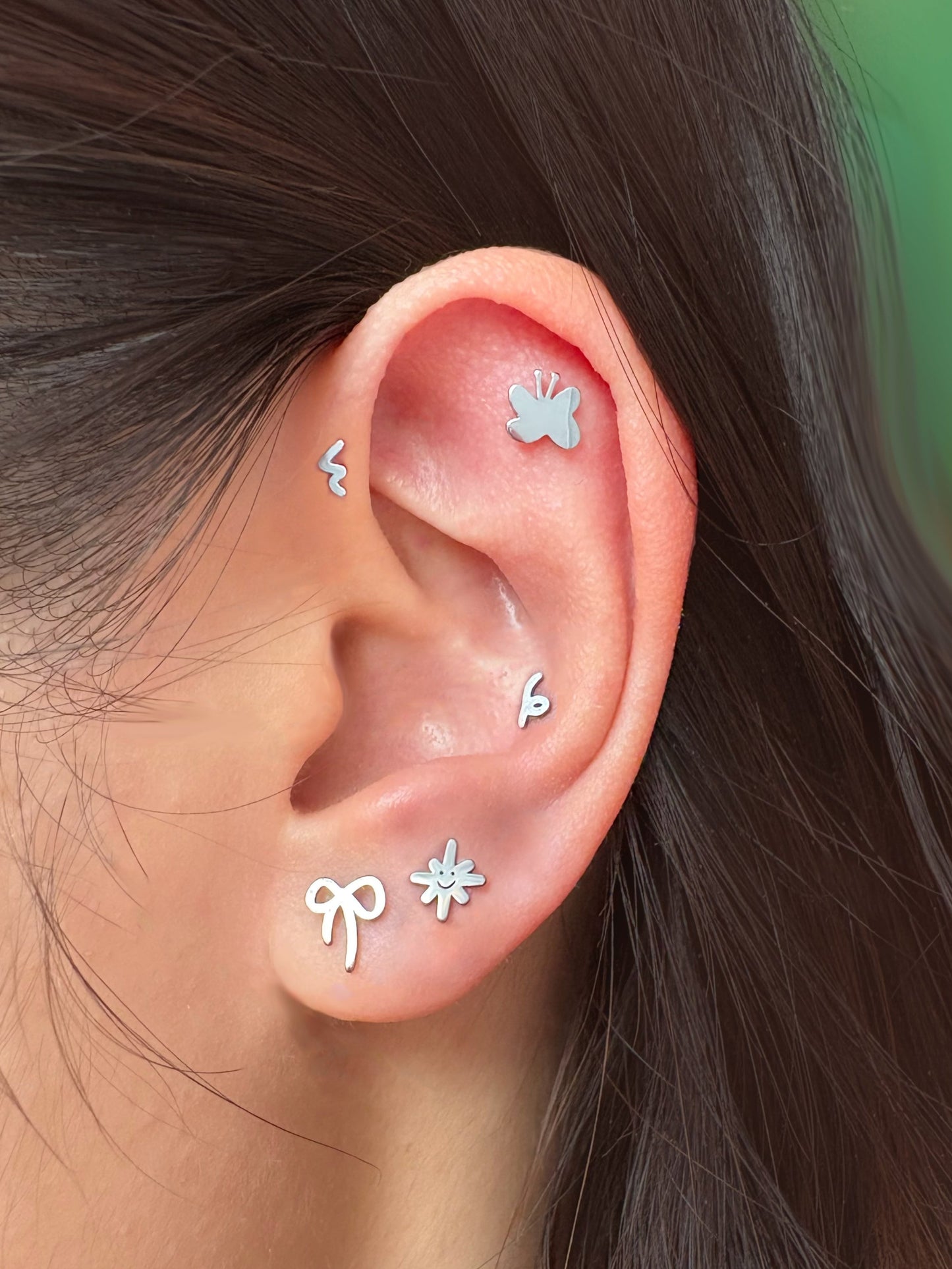 Doodle Butterfly Flatback Titanium Earring
