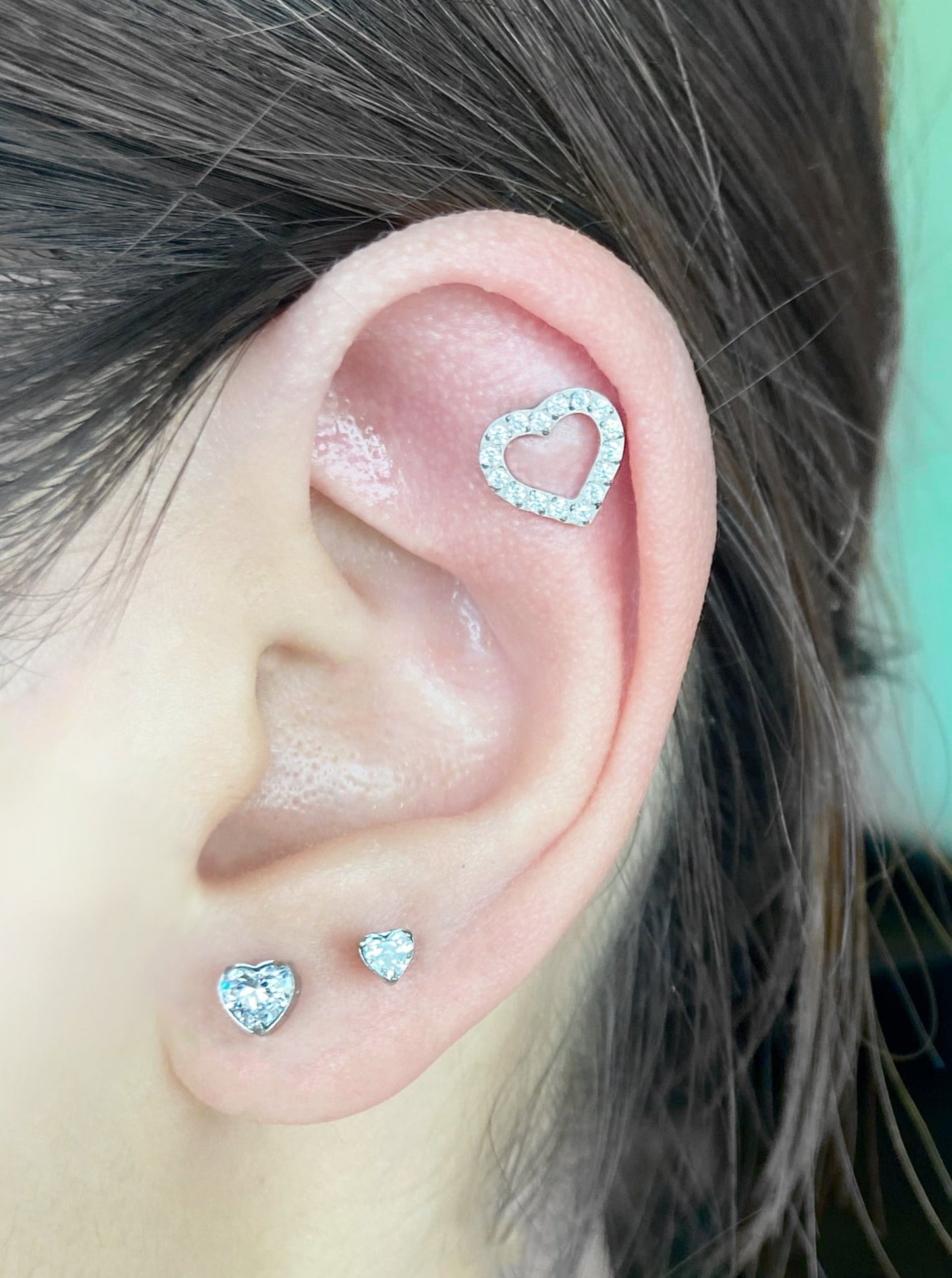 Heart Frame CZ Flatback Titanium Earring