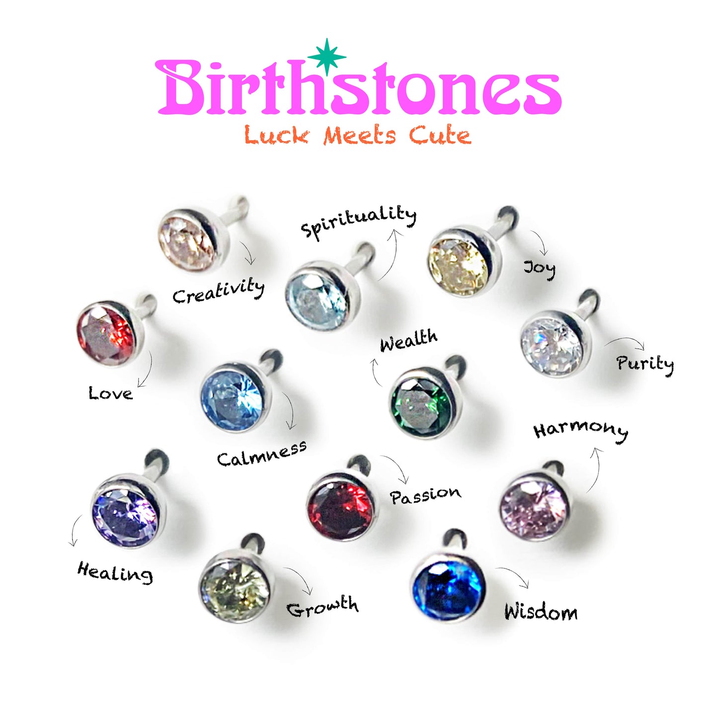 Birthstone Flatback Titanium Earring