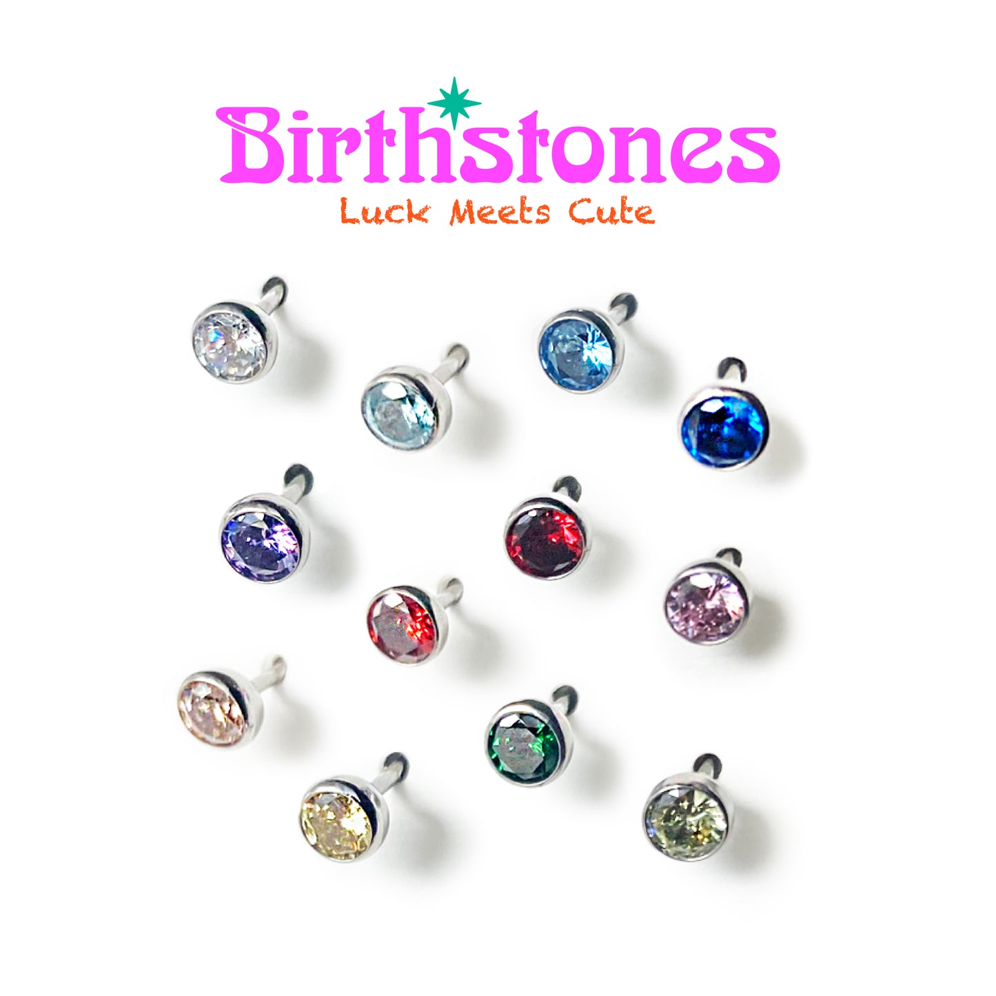 Birthstone Flatback Titanium Earring