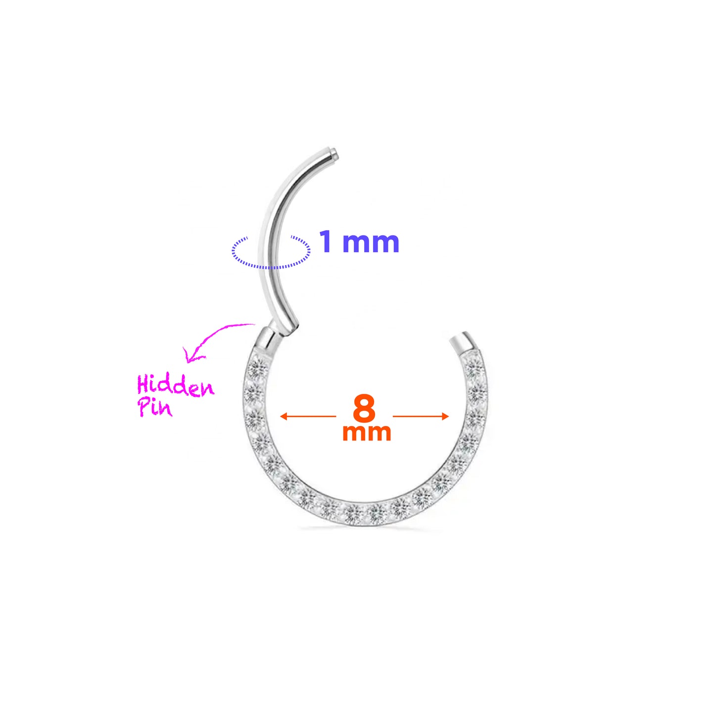 Titanium Side Studded CZ Clicker Hoop