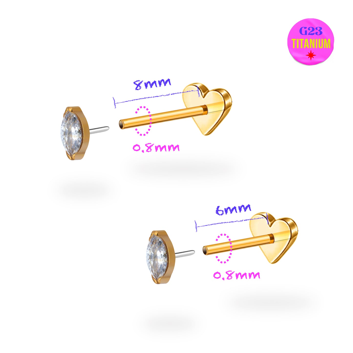 Heart/Marquise Reversible Titanium Flatback Earring