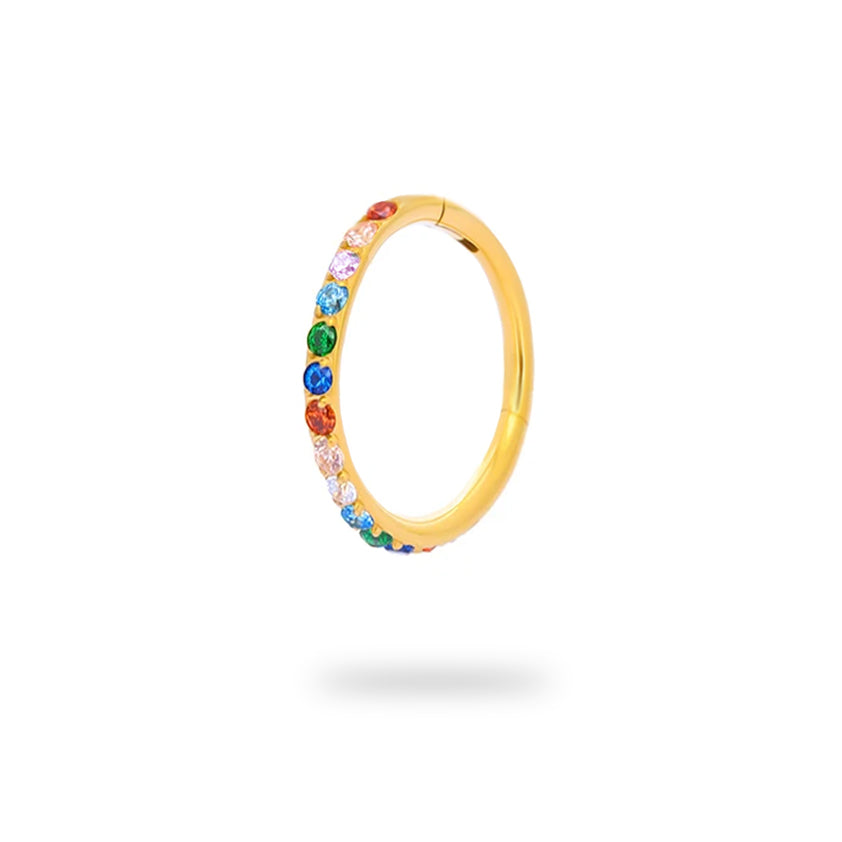 Titanium Rainbow CZ Slim Clicker Hoop