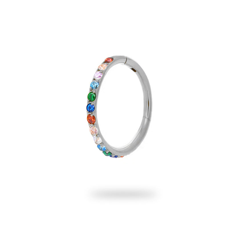 Titanium Rainbow CZ Slim Clicker Hoop