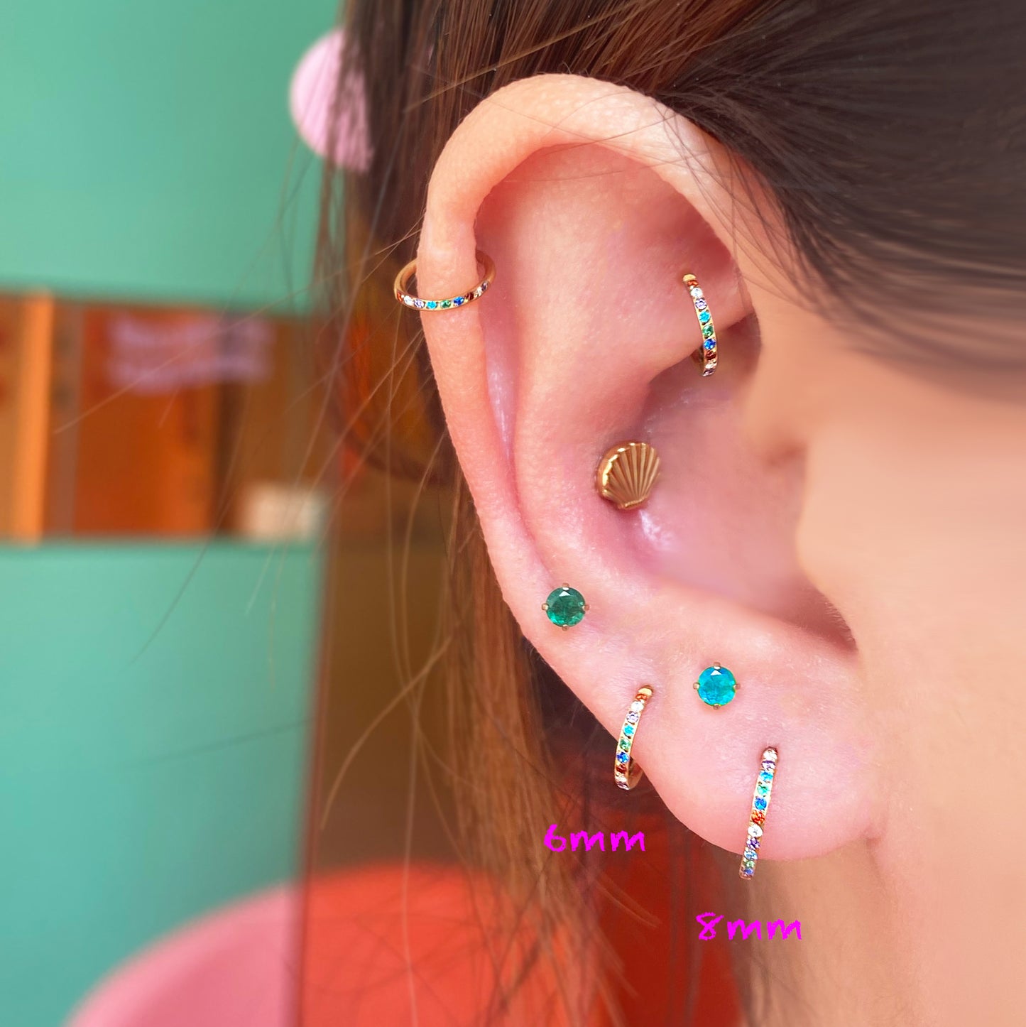 Titanium Rainbow CZ Slim Clicker Hoop