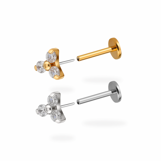 Trinity CZ Flower Flatback Titanium Earring