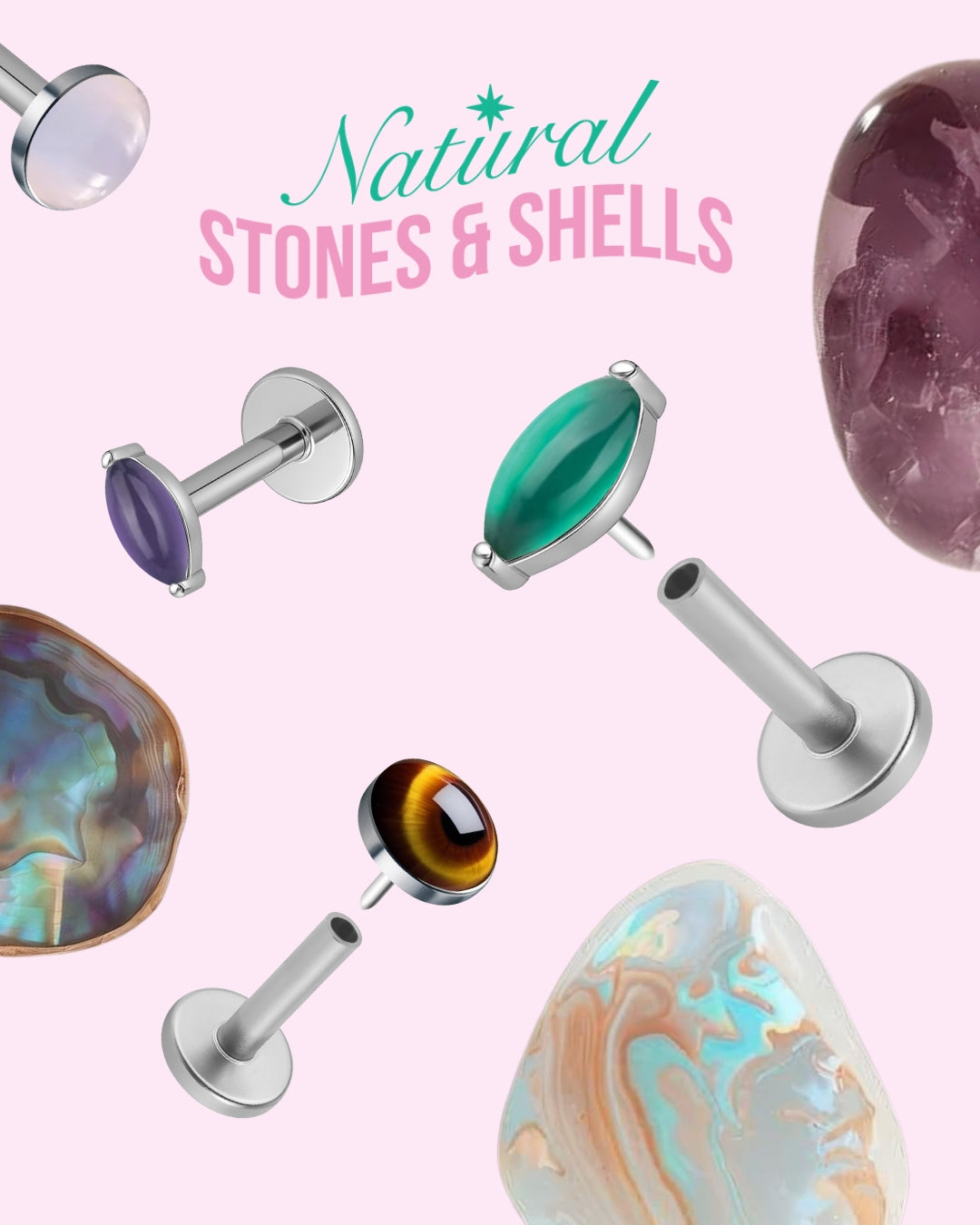 Natural Stones & Shells Marquise Titanium Flatback Earring