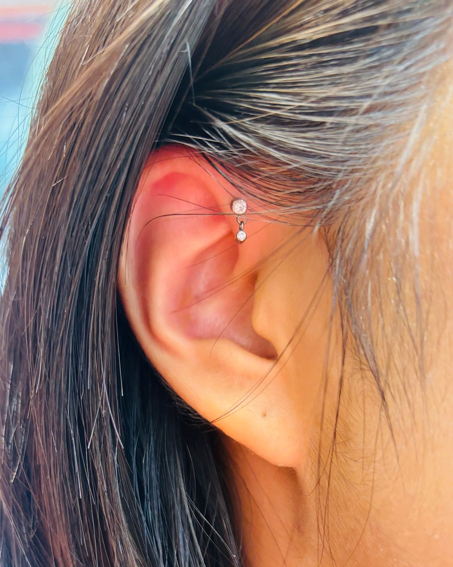 Bezel Dangle Flatback Titanium Earring