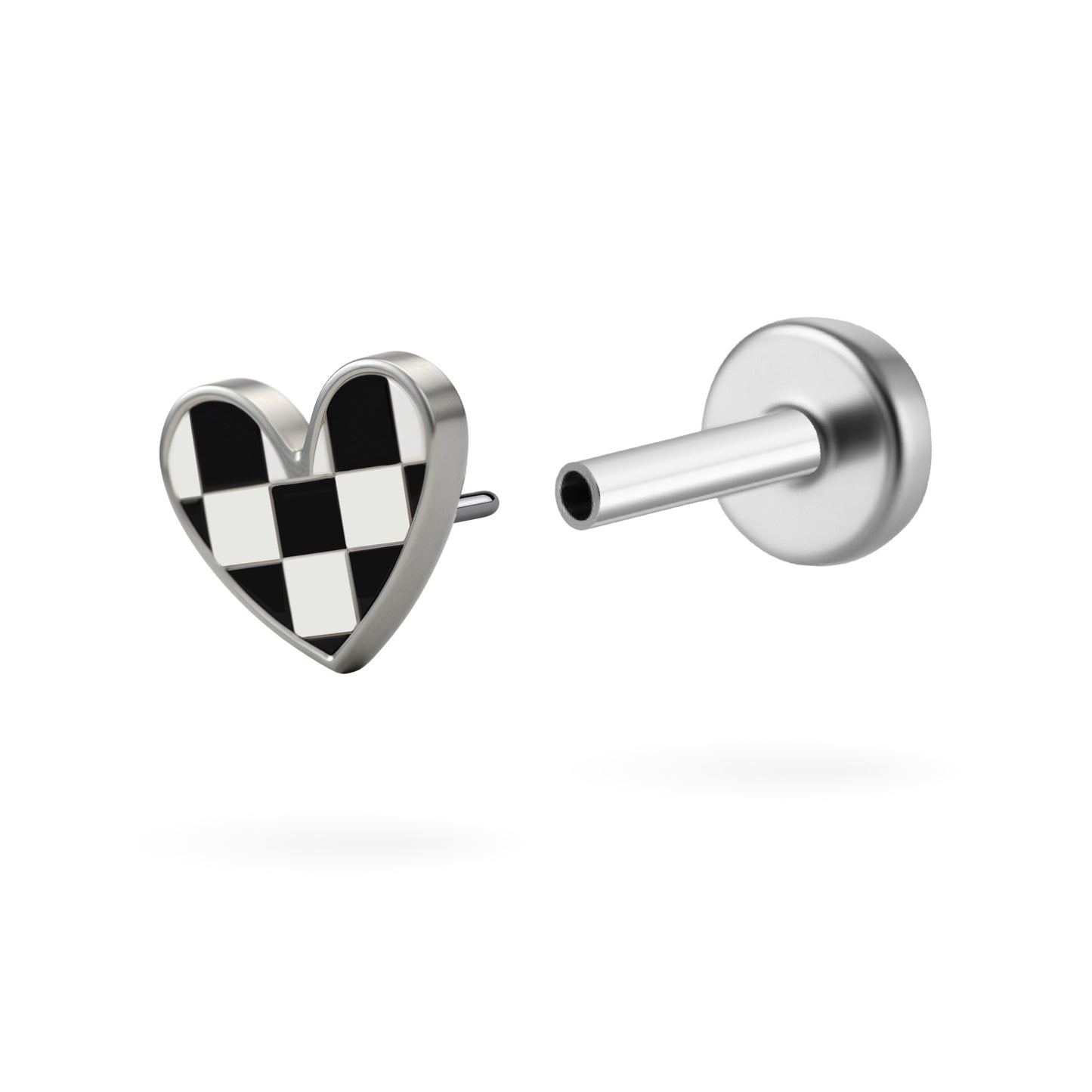 Checkered Heart Enamel Titanium Flatback Earring