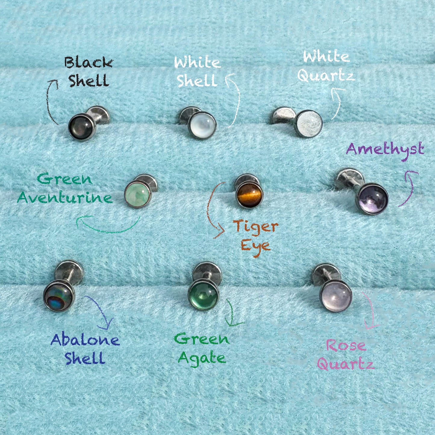 Natural Stones & Shells Cabochon Titanium Flatback Earring