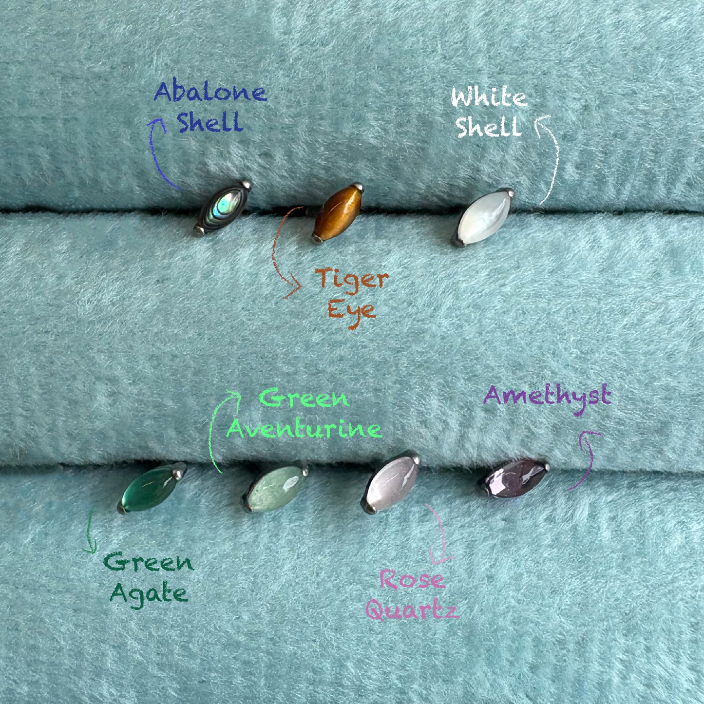 Natural Stones & Shells Marquise Titanium Flatback Earring
