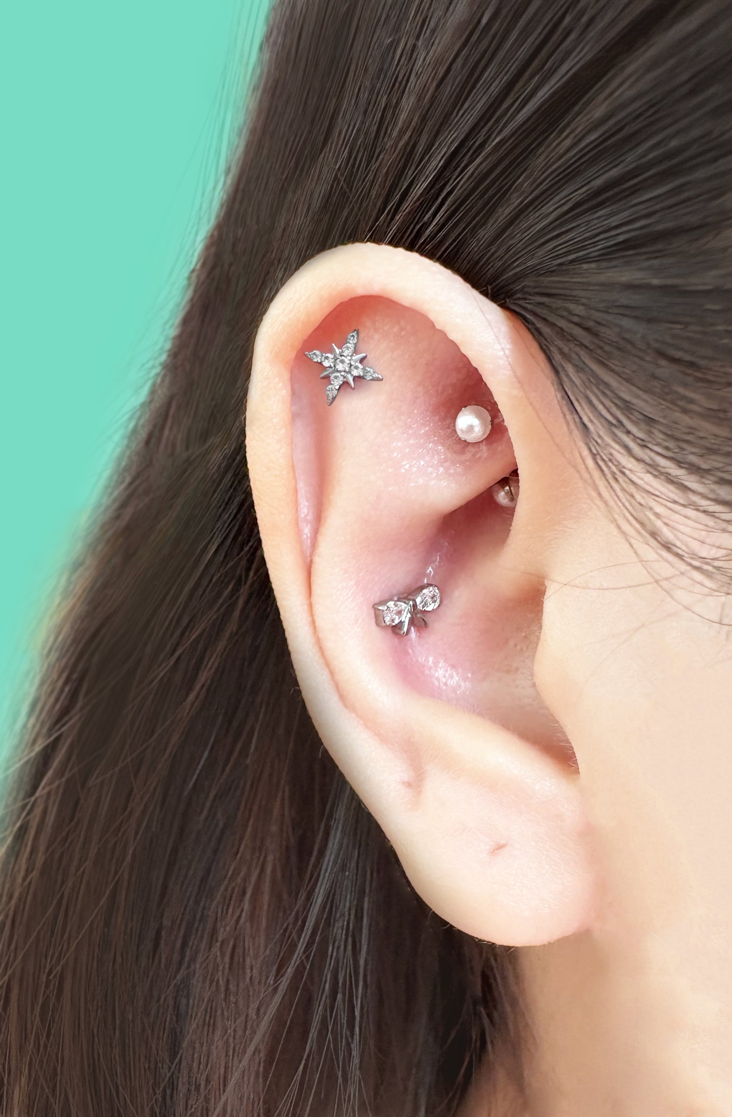 PiJi CZ Sparkling Star Titanium Flatback Earring