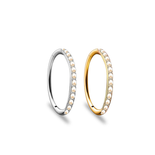 Titanium Pearl Studded Clicker Hoop