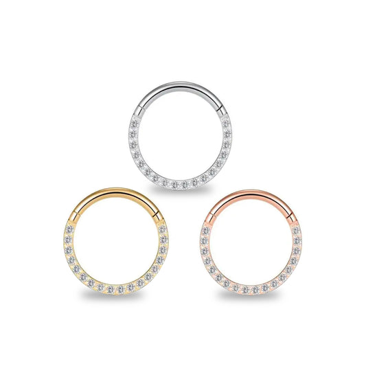 Titanium Side Studded CZ Clicker Hoop