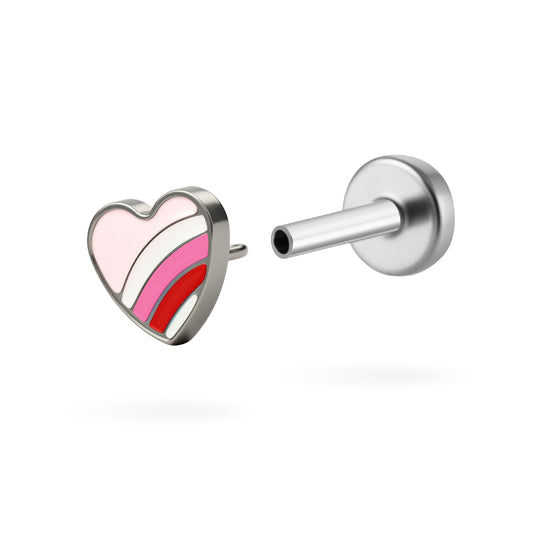 Pink Layered Heart Enamel Flatback Titanium Earring