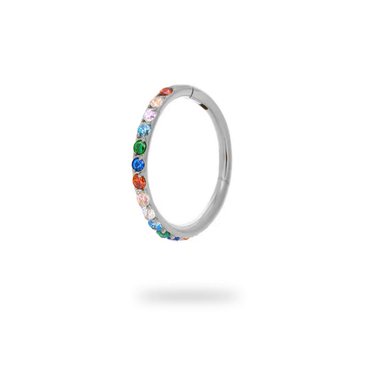 Titanium Rainbow CZ Slim Clicker Hoop