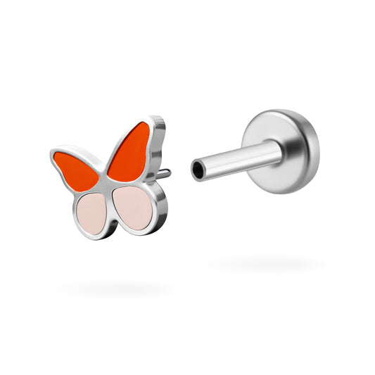 Pink & Red Butterfly Enamel Flatback Titanium Earring