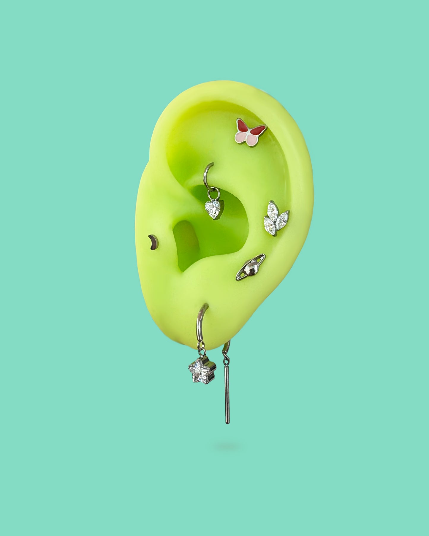 Pink & Red Butterfly Enamel Flatback Titanium Earring