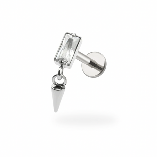 Spike Drop CZ RectangleFlatback Titanium Earring
