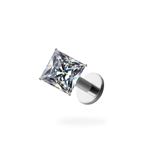 Square CZ Flatback Titanium Earring